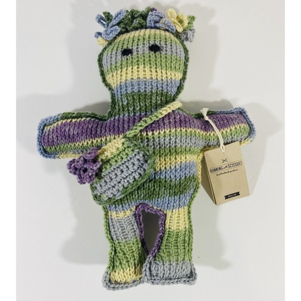 Handmade Crochet Baby Doll 15" Soft Multicolor Curly Hair Travel Purse Bag